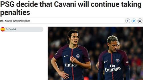 曝巴黎做出裁决：卡瓦尼继续踢点球 内马尔靠后